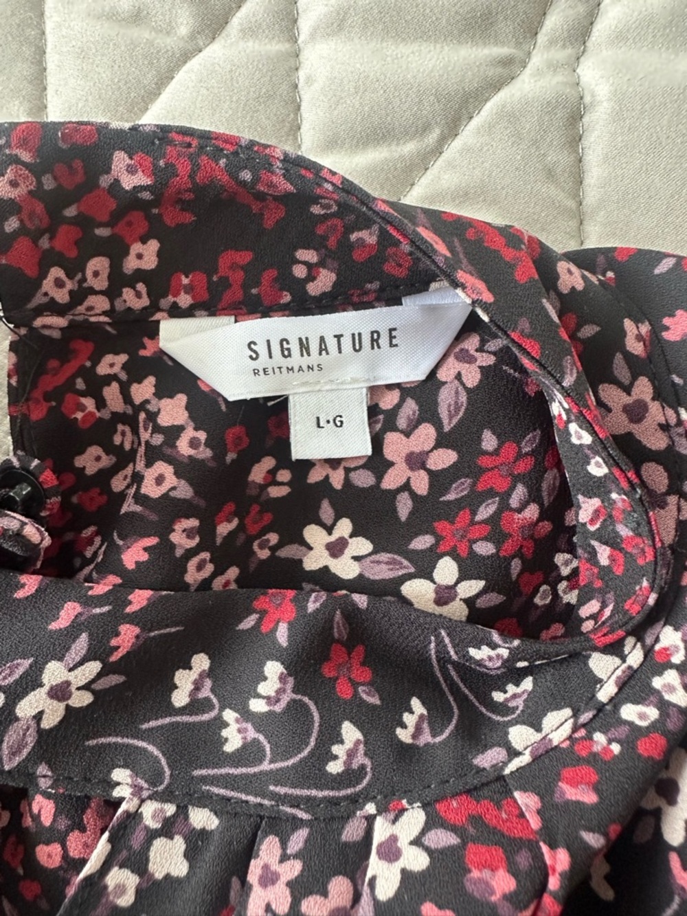 NWOT Ditsy Floral Mock Neck Long Sleeve Flowy Blouse Black Pink Boho Chic Sz L - Picture 8 of 9